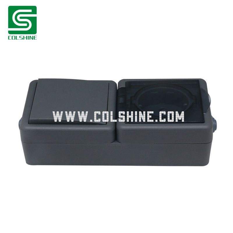 EU Standard Multi-Gang Grey PC Plastic Waterproof Outdoor Surface Mounted IP54 Wall Switch and Socke